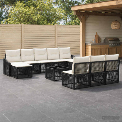 Set Divano da Giardino 11 pz Nero polyrattan