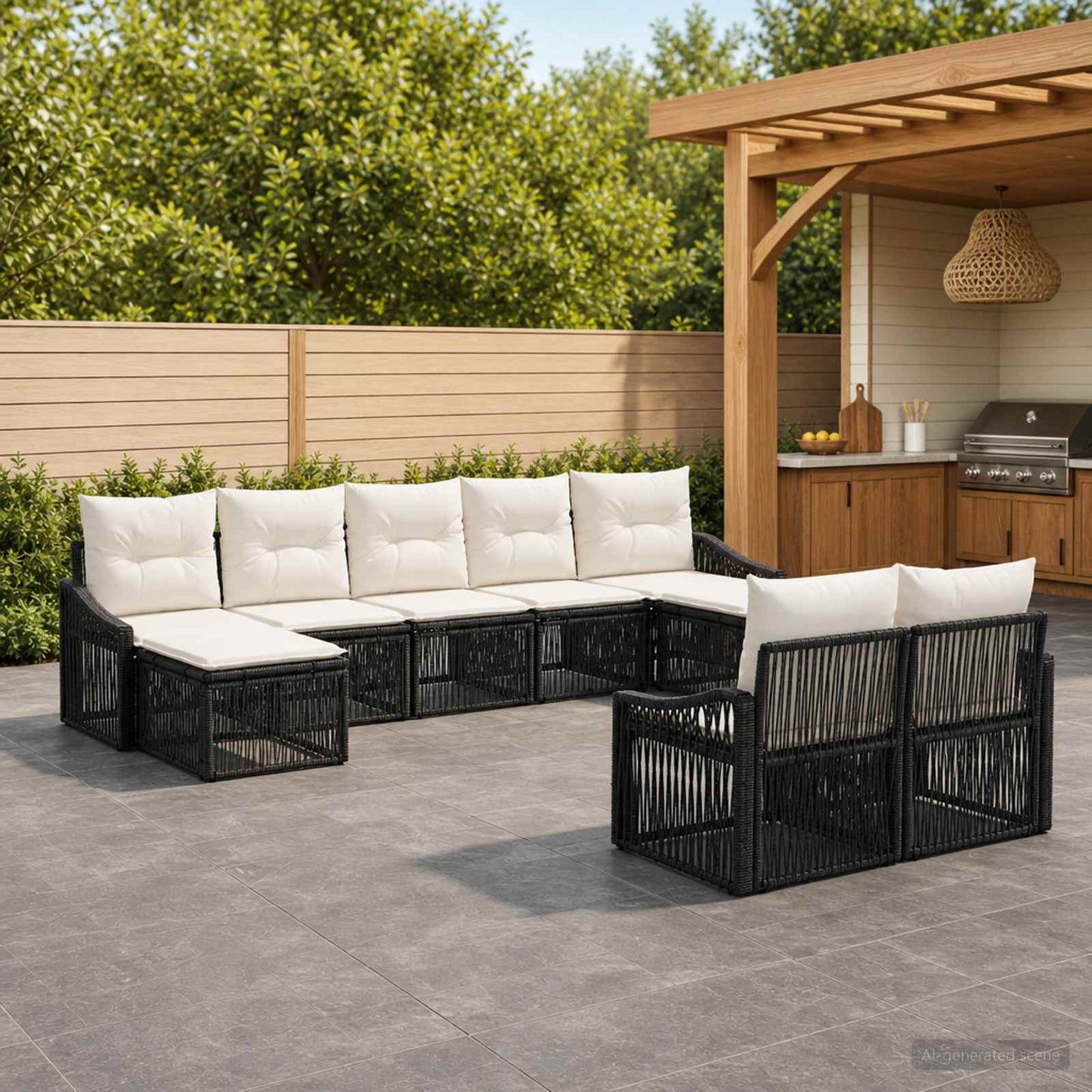 Set Divano da Giardino 9 pz Nero polyrattan