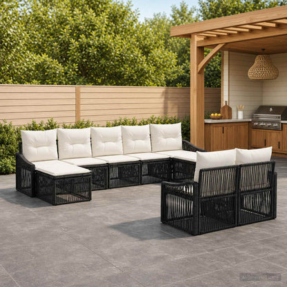 Set Divano da Giardino 9 pz Nero polyrattan
