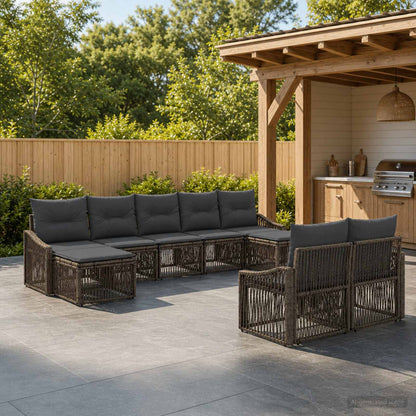 Set Divano da Giardino 9 pcs Grigio polyrattan | homemem39