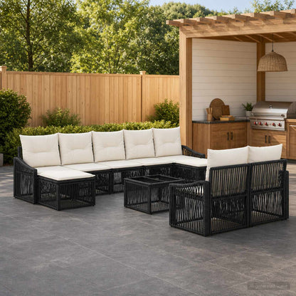 Set Divano da Giardino 10 pz Nero polyrattan