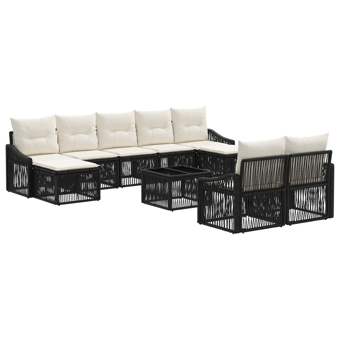 Set Divano da Giardino 10 pz Nero polyrattan