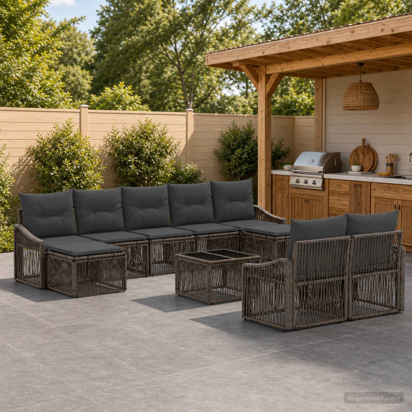 Set Divano da Giardino 10 pcs Grigio polyrattan | homemem39