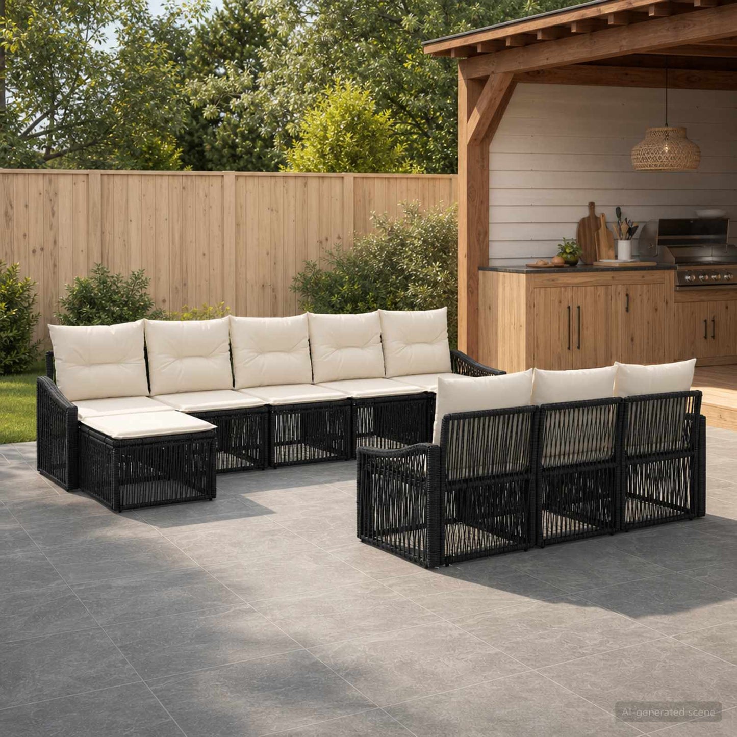 Set Divano da Giardino 10 pz Nero polyrattan