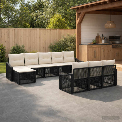 Set Divano da Giardino 10 pz Nero polyrattan