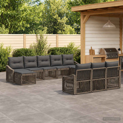 Set Divano da Giardino 10 pcs Grigio polyrattan | homemem39
