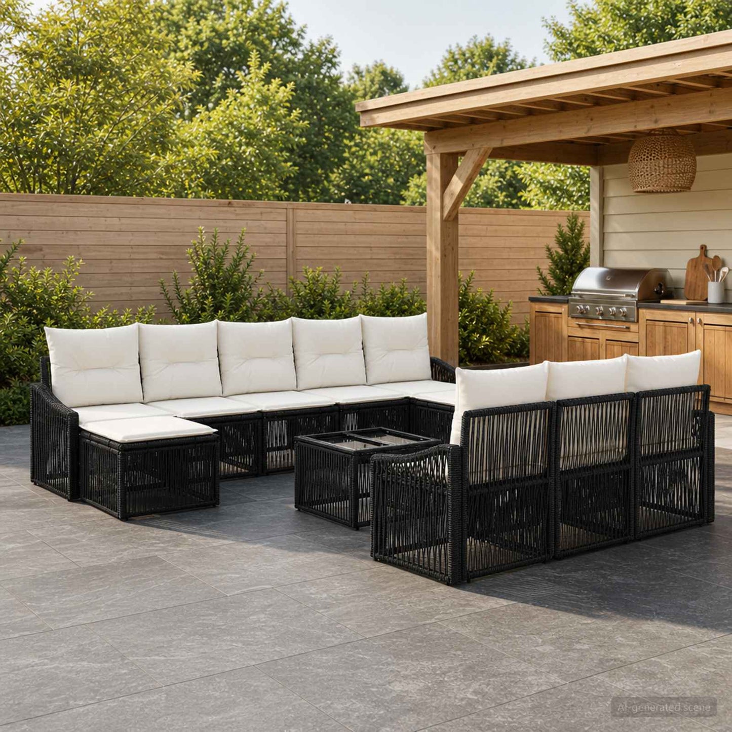 Set Divano da Giardino 11 pz Nero polyrattan