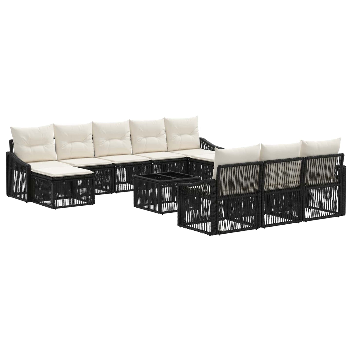 Set Divano da Giardino 11 pz Nero polyrattan