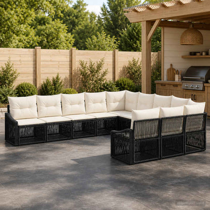 Set Divano da Giardino 11 pcs Nero polyrattan | homemem39