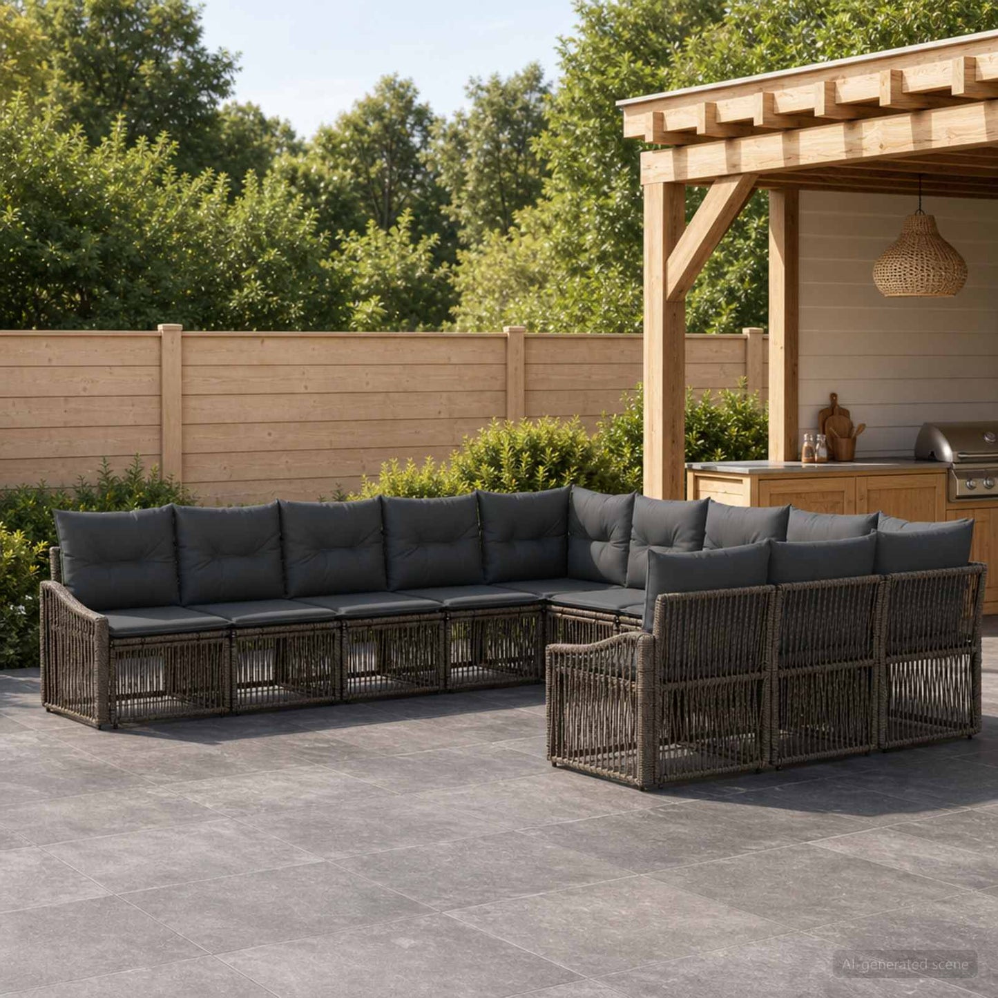 Set Divano da Giardino 11 pcs Grigio polyrattan | homemem39
