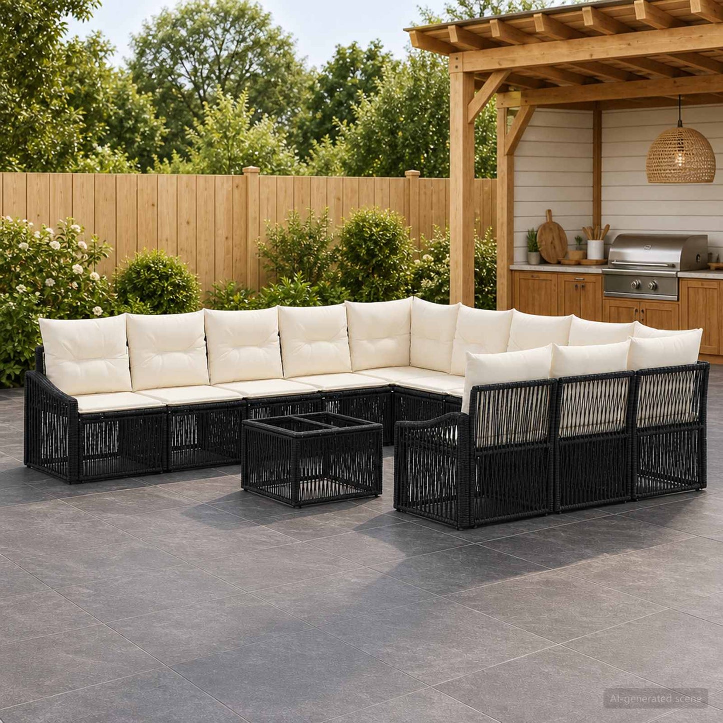Set Divano da Giardino 12 pz Nero polyrattan