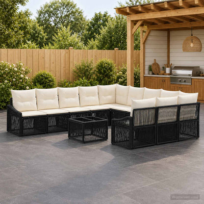 Set Divano da Giardino 12 pz Nero polyrattan