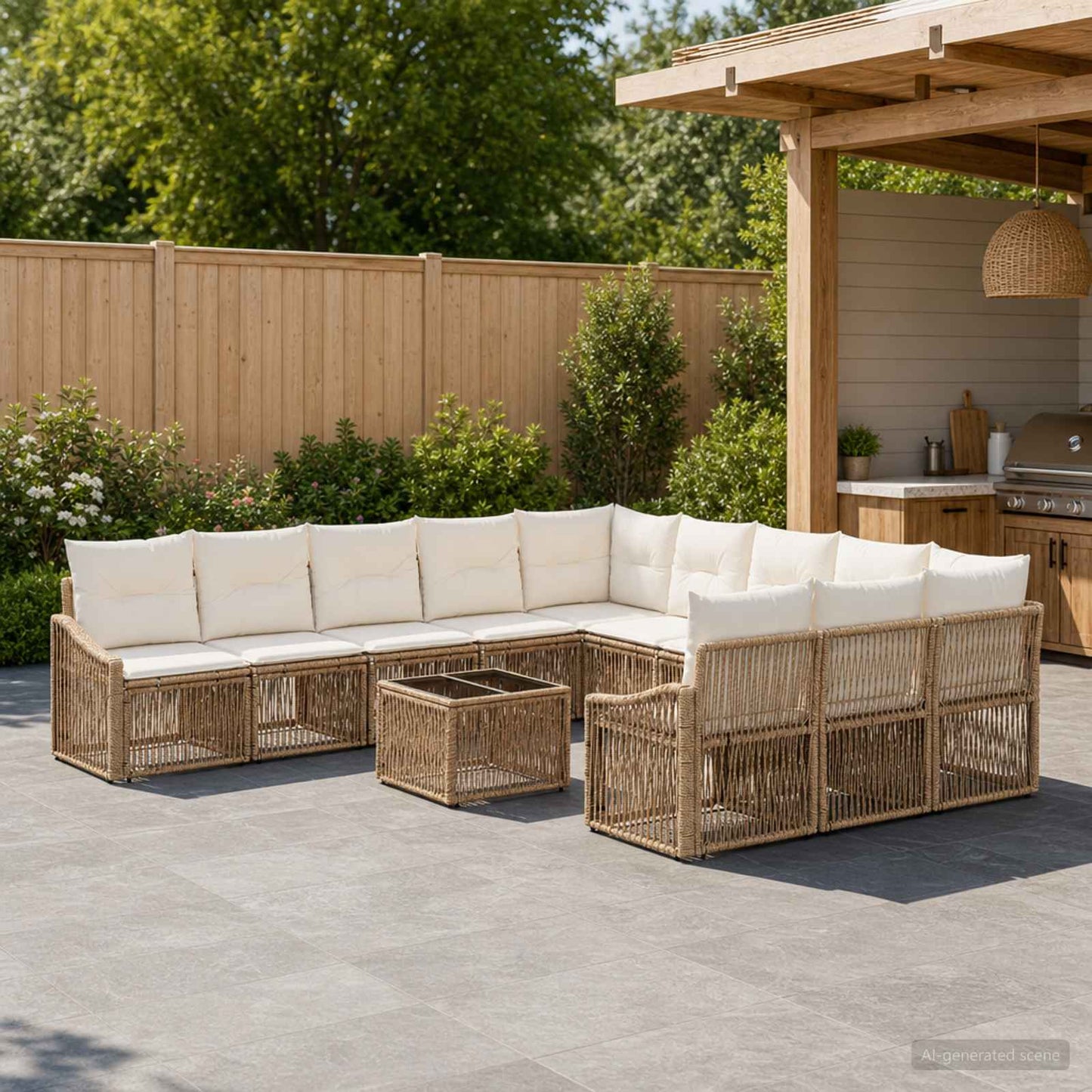 Set Divano da Giardino 12 pz Beige polyrattan