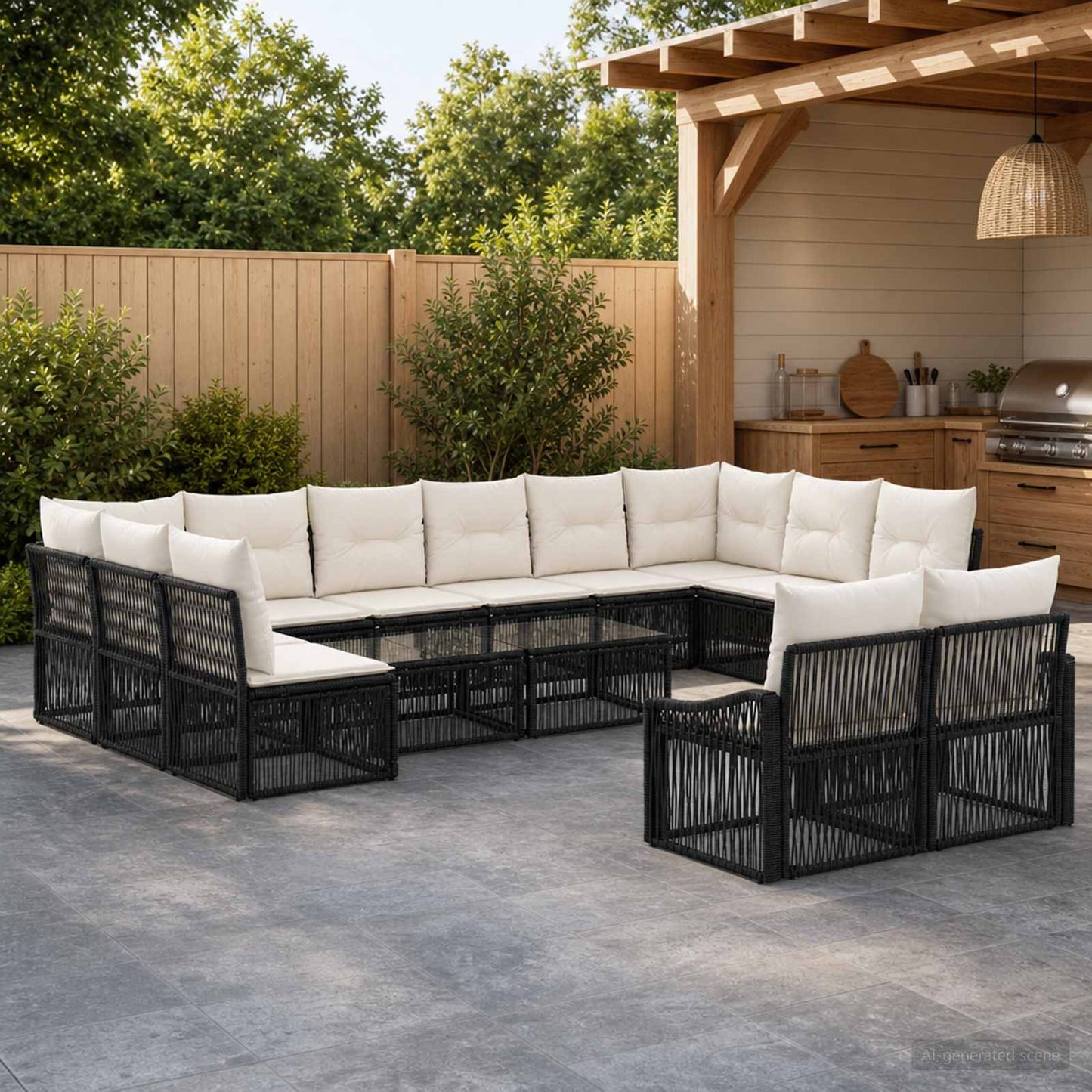 Set Divano da Giardino 12 pcs Nero polyrattan | homemem39
