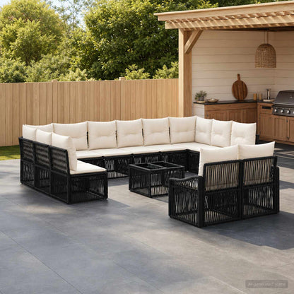 Set Divano da Giardino 13 pcs Nero polyrattan | homemem39