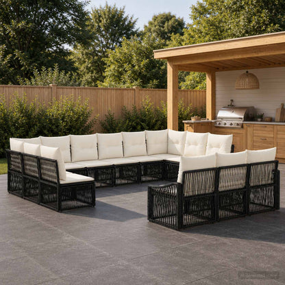 Set Divano da Giardino 13 pcs Nero polyrattan | homemem39
