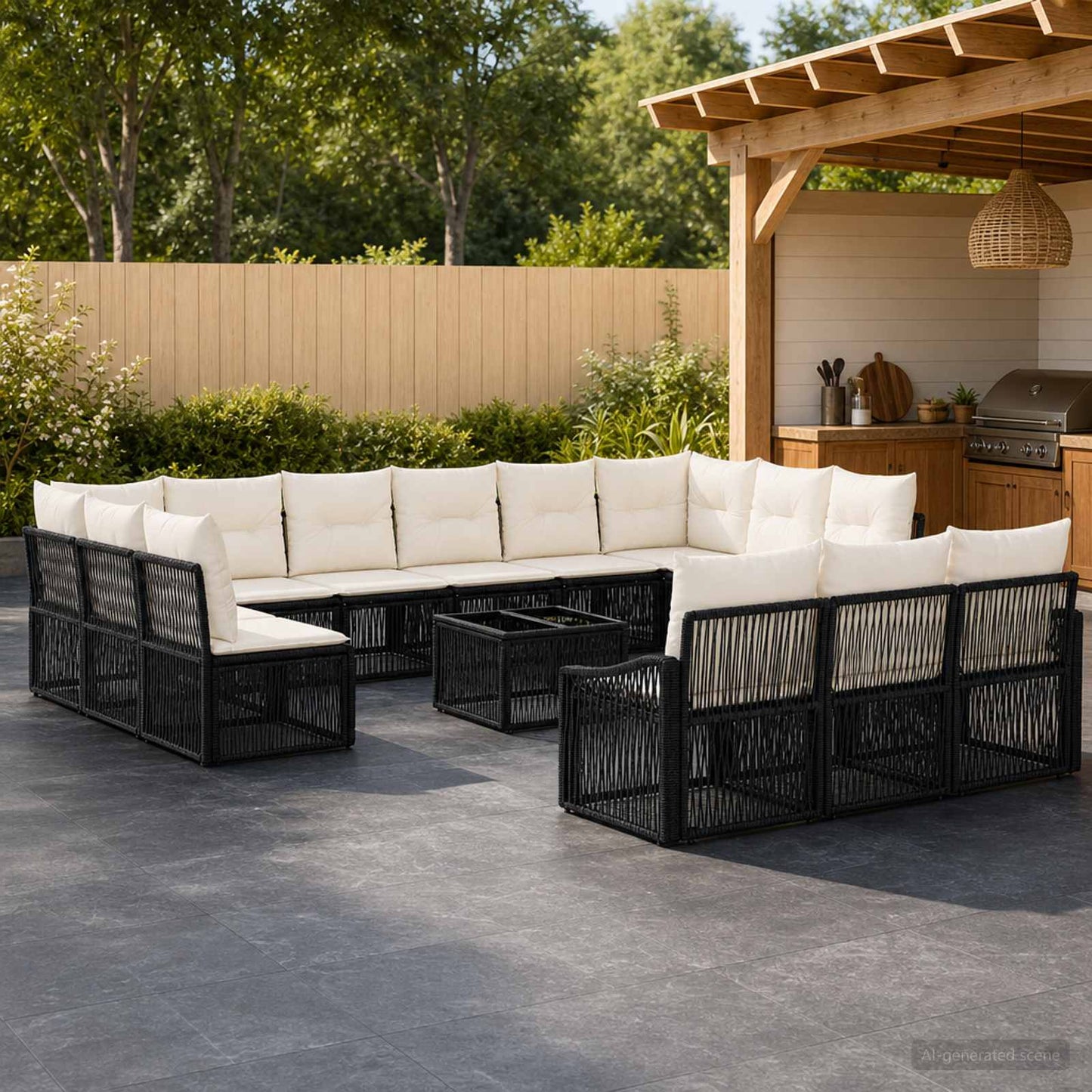 Set Divano da Giardino 14 pcs Nero polyrattan | homemem39