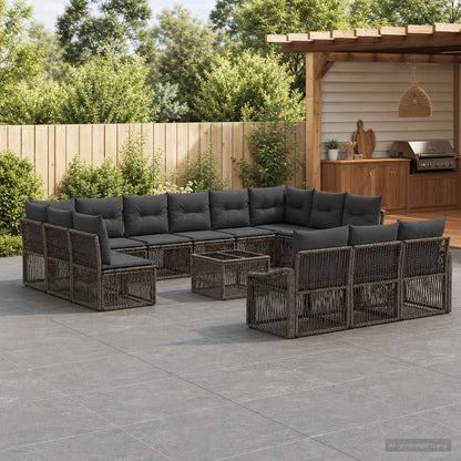 Set Divano da Giardino 14 pcs Grigio polyrattan | homemem39