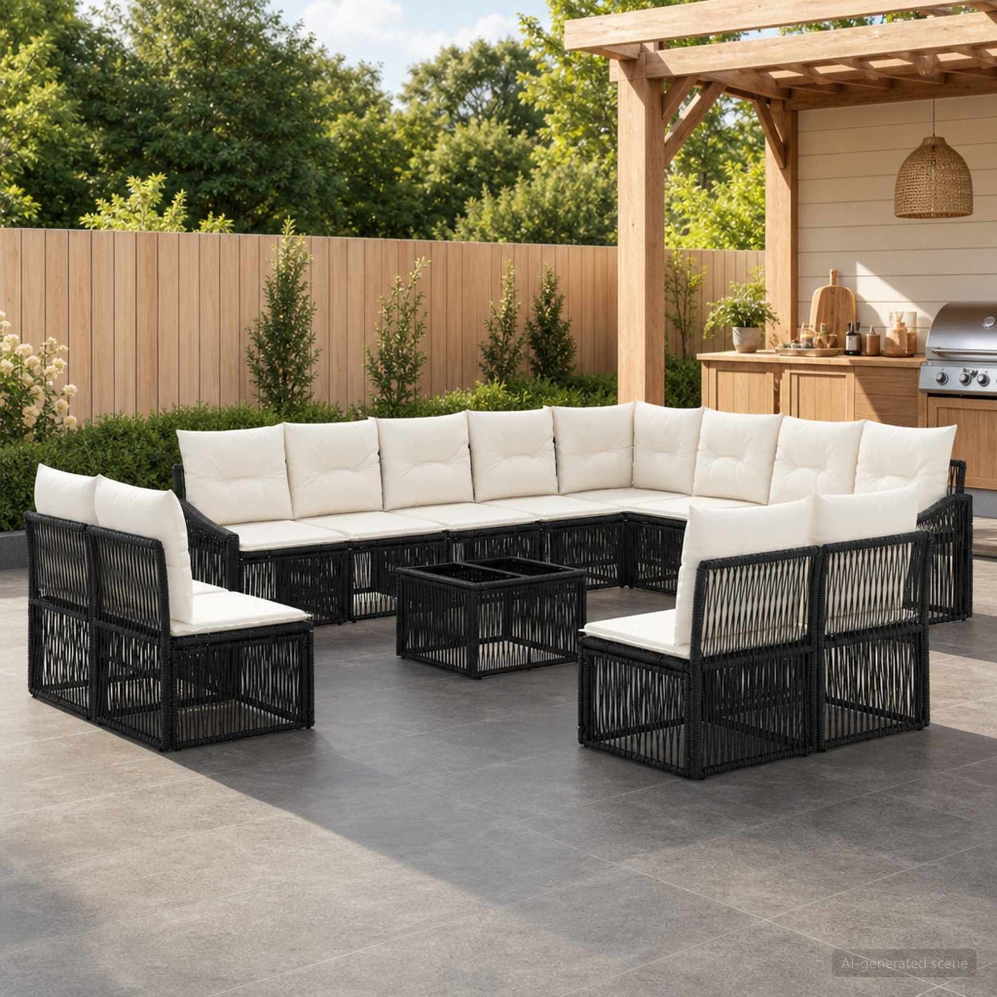 Set Divano da Giardino 13 pz Nero polyrattan