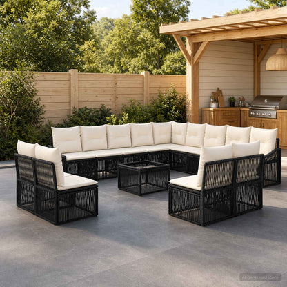 Set Divano da Giardino 14 pcs Nero polyrattan | homemem39