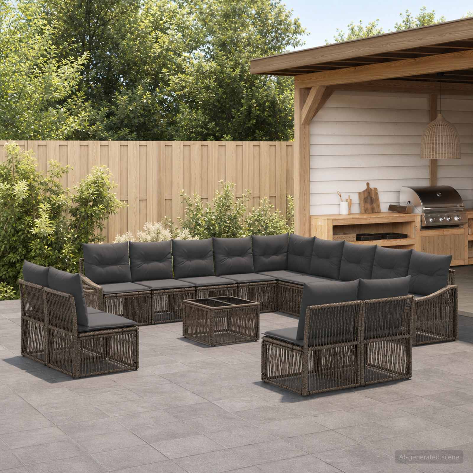 Set Divano da Giardino 14 pcs Grigio polyrattan | homemem39