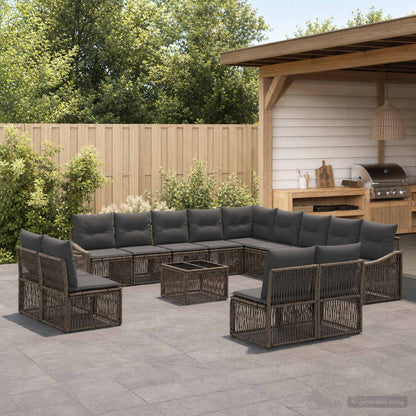 Set Divano da Giardino 14 pcs Grigio polyrattan | homemem39