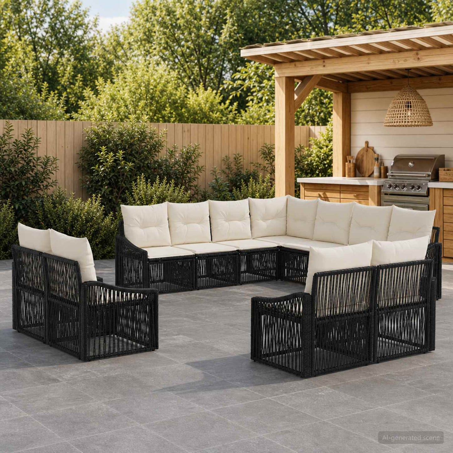 Set Divano da Giardino 11 pcs Nero polyrattan | homemem39