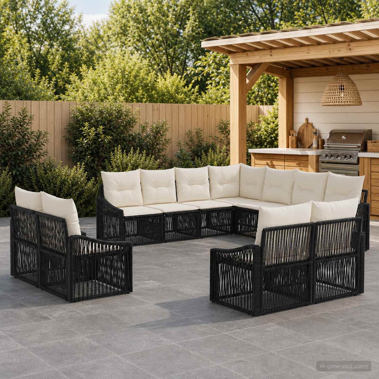 Set Divano da Giardino 11 pcs Nero polyrattan | homemem39