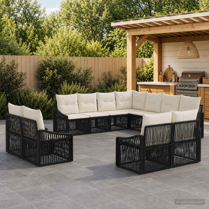 Set Divano da Giardino 11 pcs Nero polyrattan | homemem39