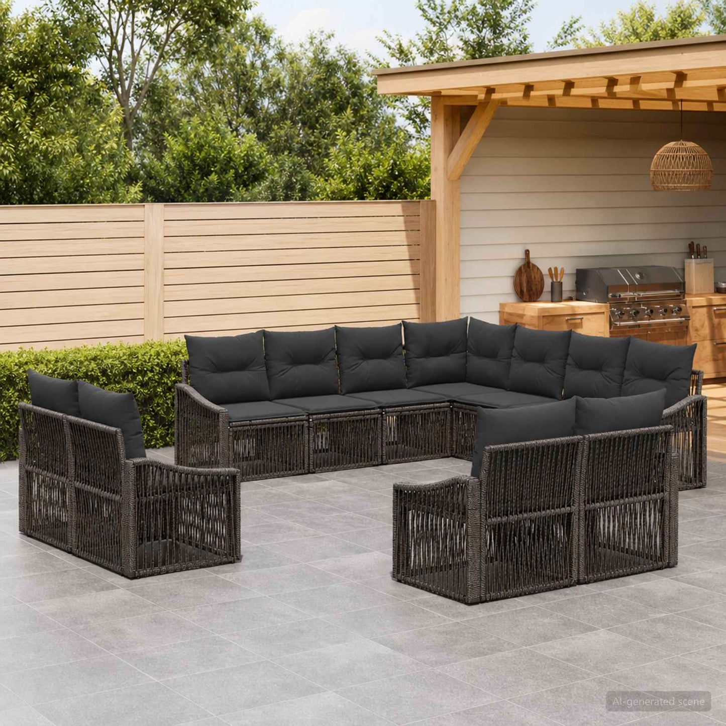 Set Divano da Giardino 11 pcs Grigio polyrattan | homemem39