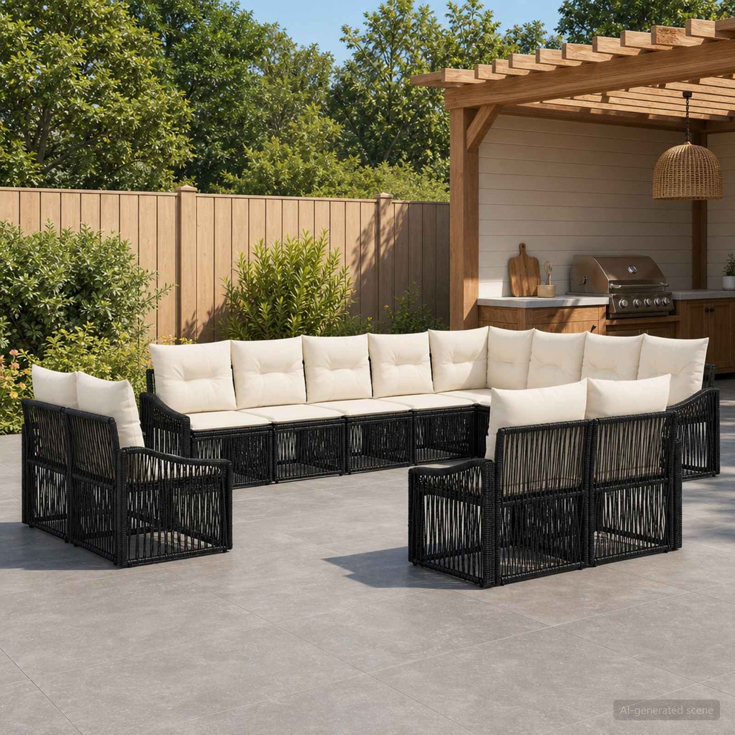 Set Divano da Giardino 12 pcs Nero polyrattan | homemem39