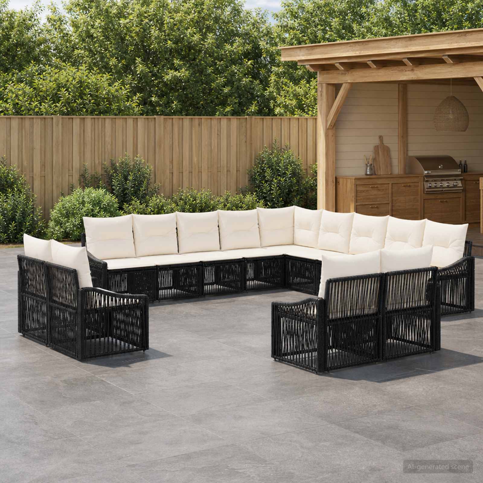 Set Divano da Giardino 13 pcs Nero polyrattan | homemem39