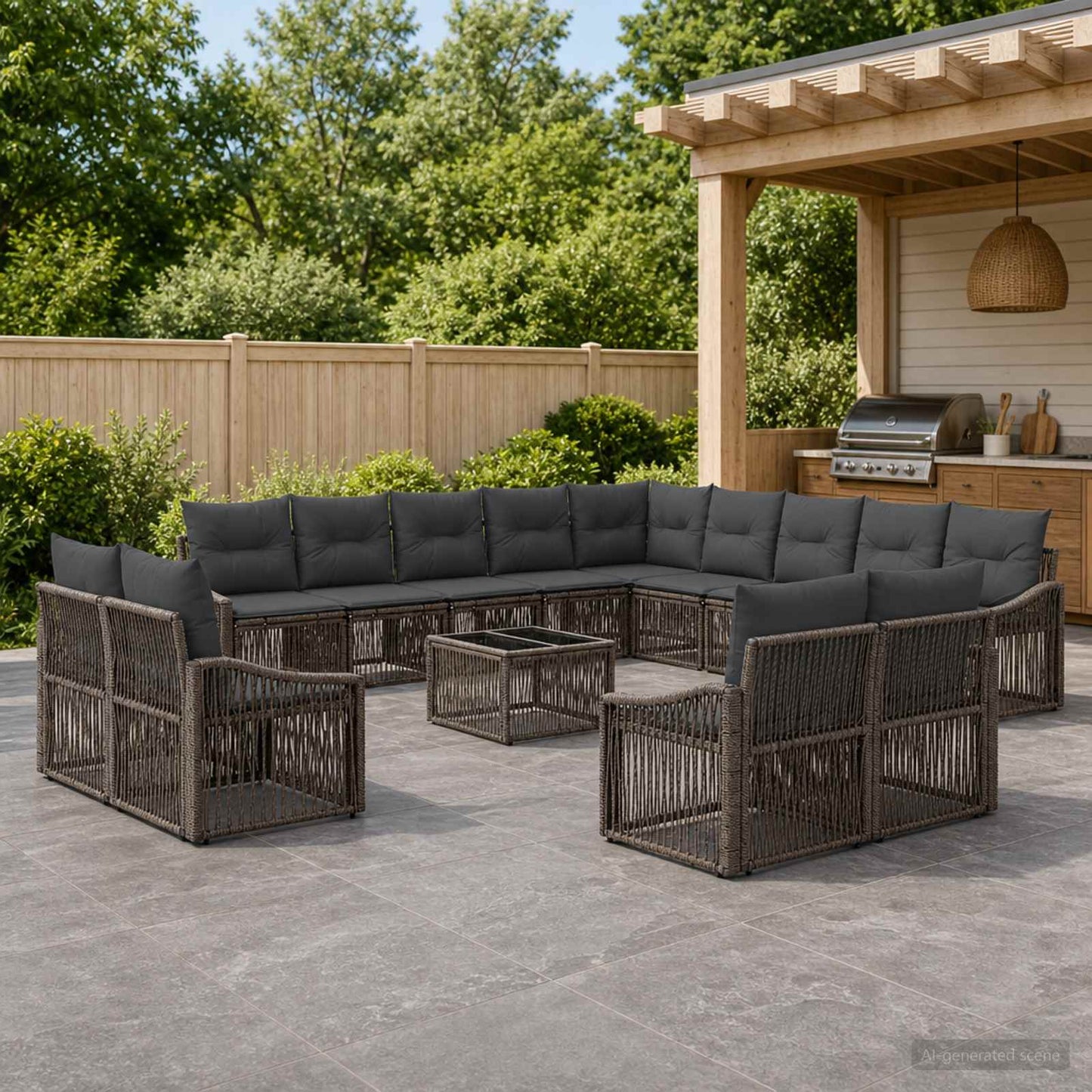 Set Divano da Giardino 14 pcs Grigio polyrattan | homemem39