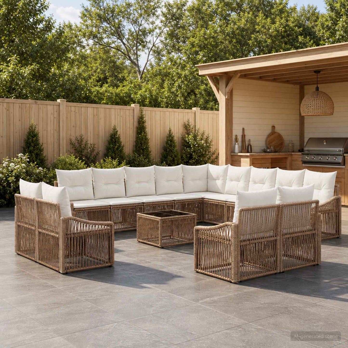 Set Divano da Giardino 14 pz Beige polyrattan
