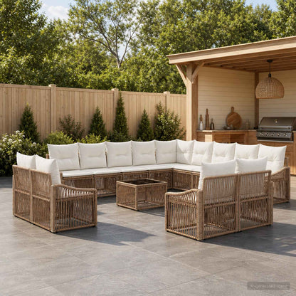 Set Divano da Giardino 14 pz Beige polyrattan