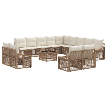 Set Divano da Giardino 14 pz Beige polyrattan