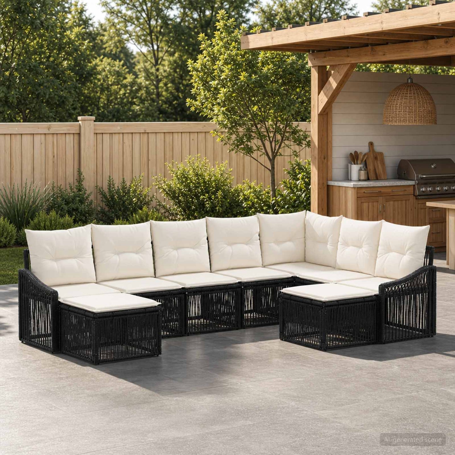 Set Divano da Giardino 9 pcs Nero polyrattan | homemem39