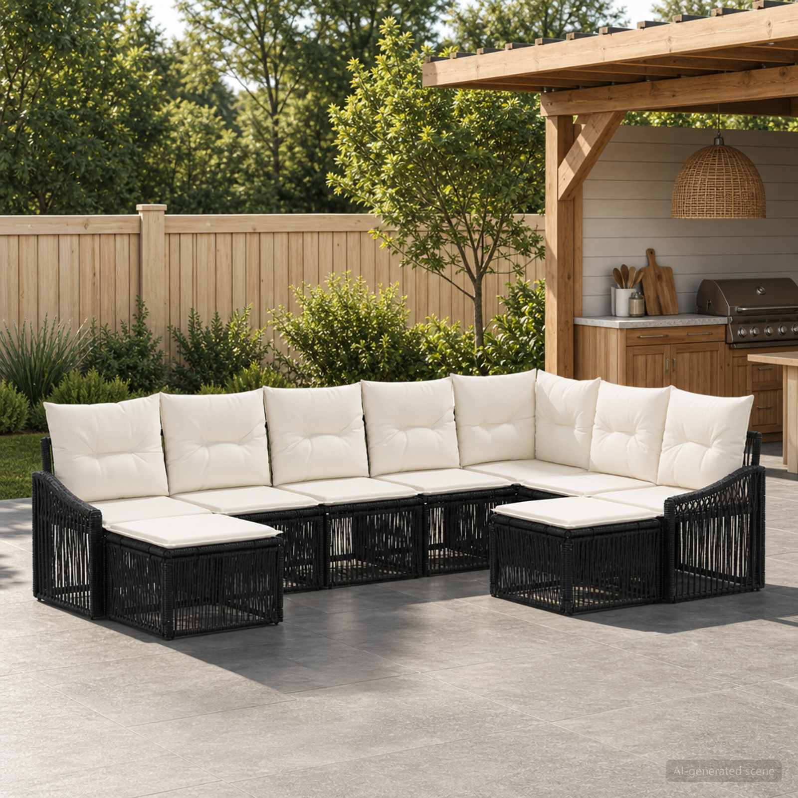 Set Divano da Giardino 9 pcs Nero polyrattan | homemem39
