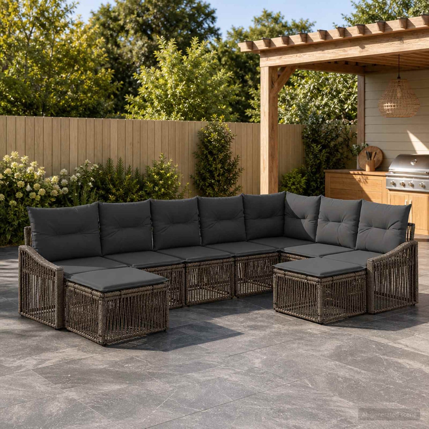 Set Divano da Giardino 9 pcs Grigio polyrattan | homemem39