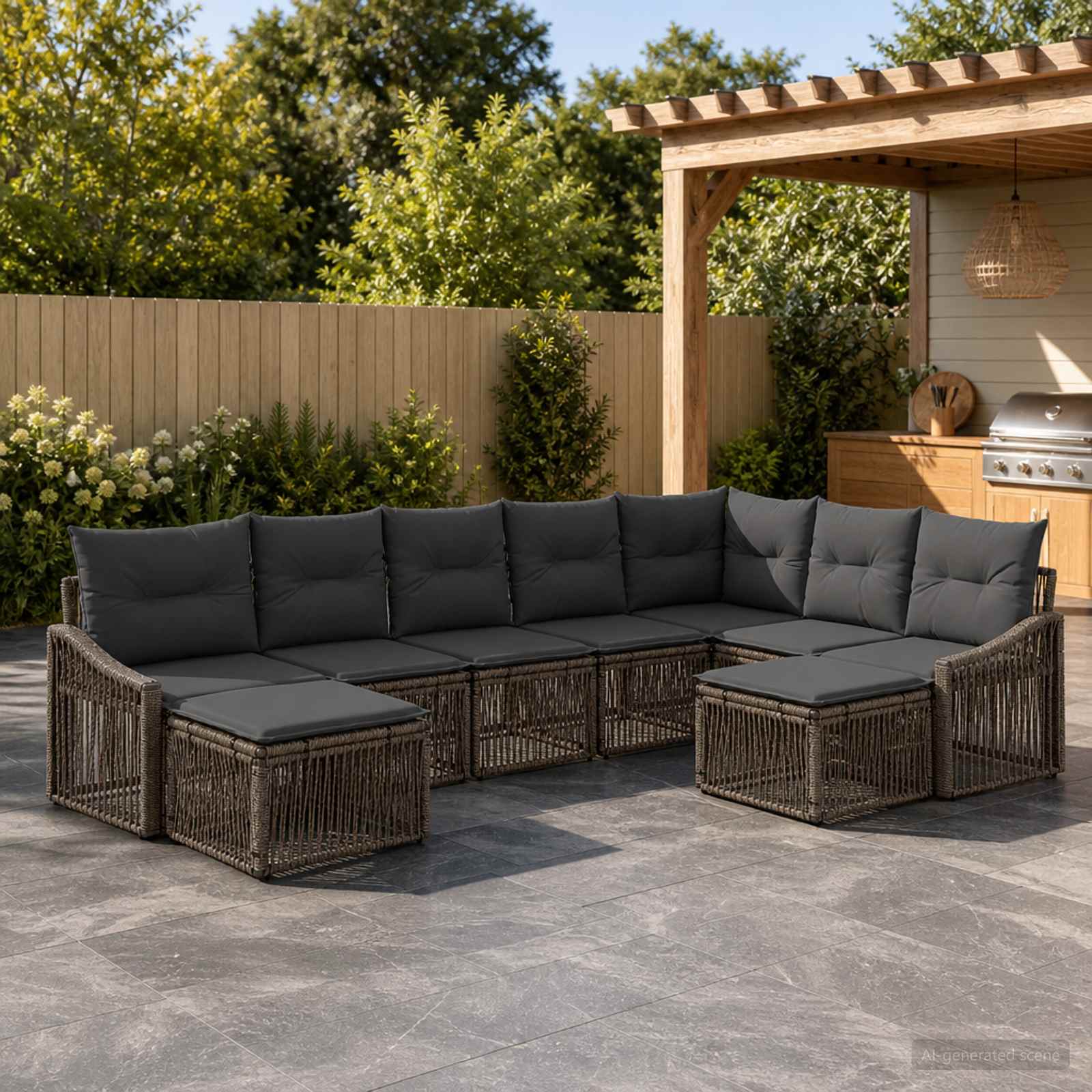 Set Divano da Giardino 9 pcs Grigio polyrattan | homemem39