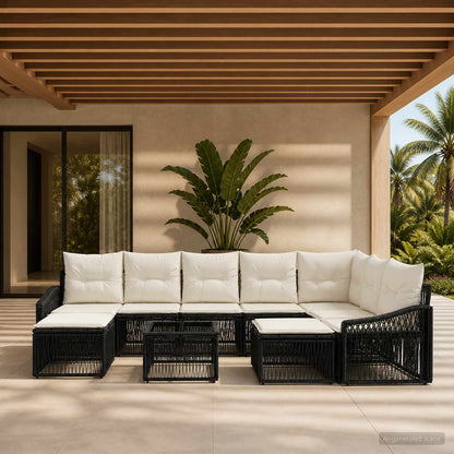 Set Divano da Giardino 10 pz Nero polyrattan