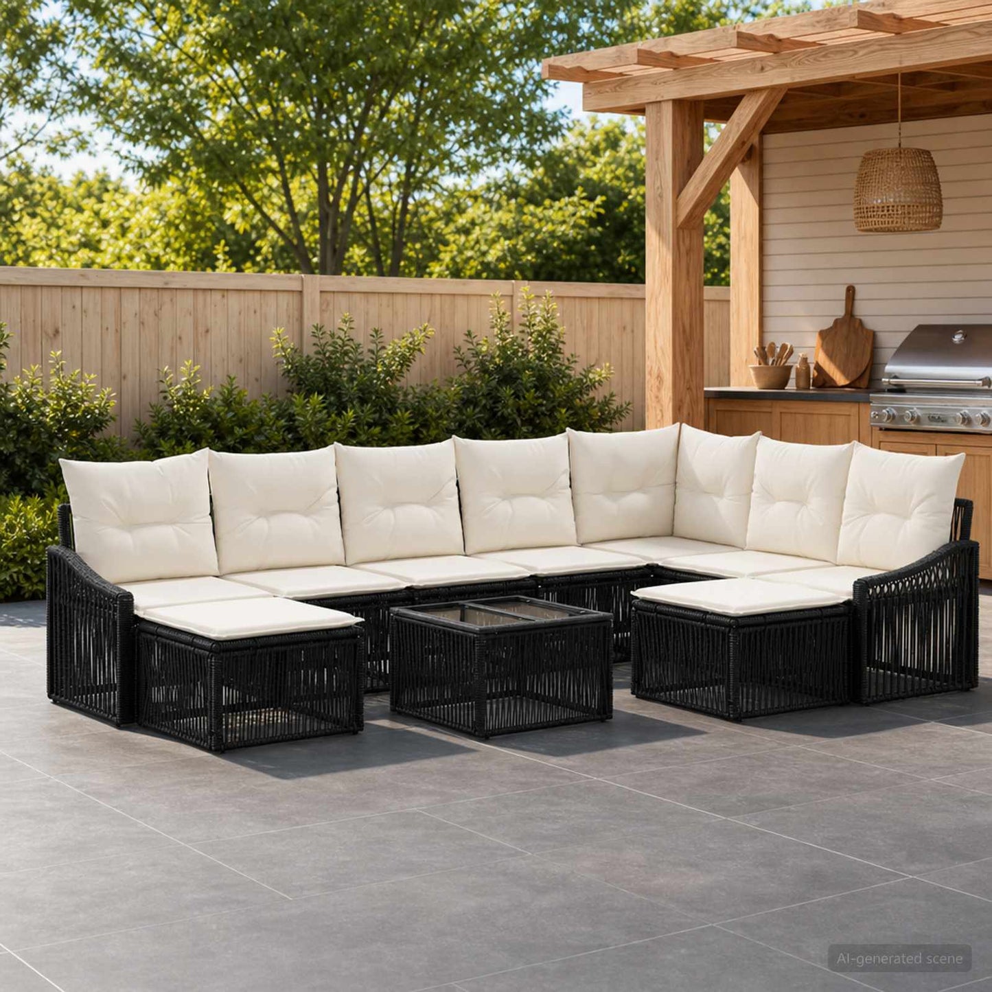 Set Divano da Giardino 10 pz Nero polyrattan