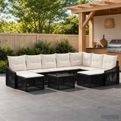 Set Divano da Giardino 10 pz Nero polyrattan