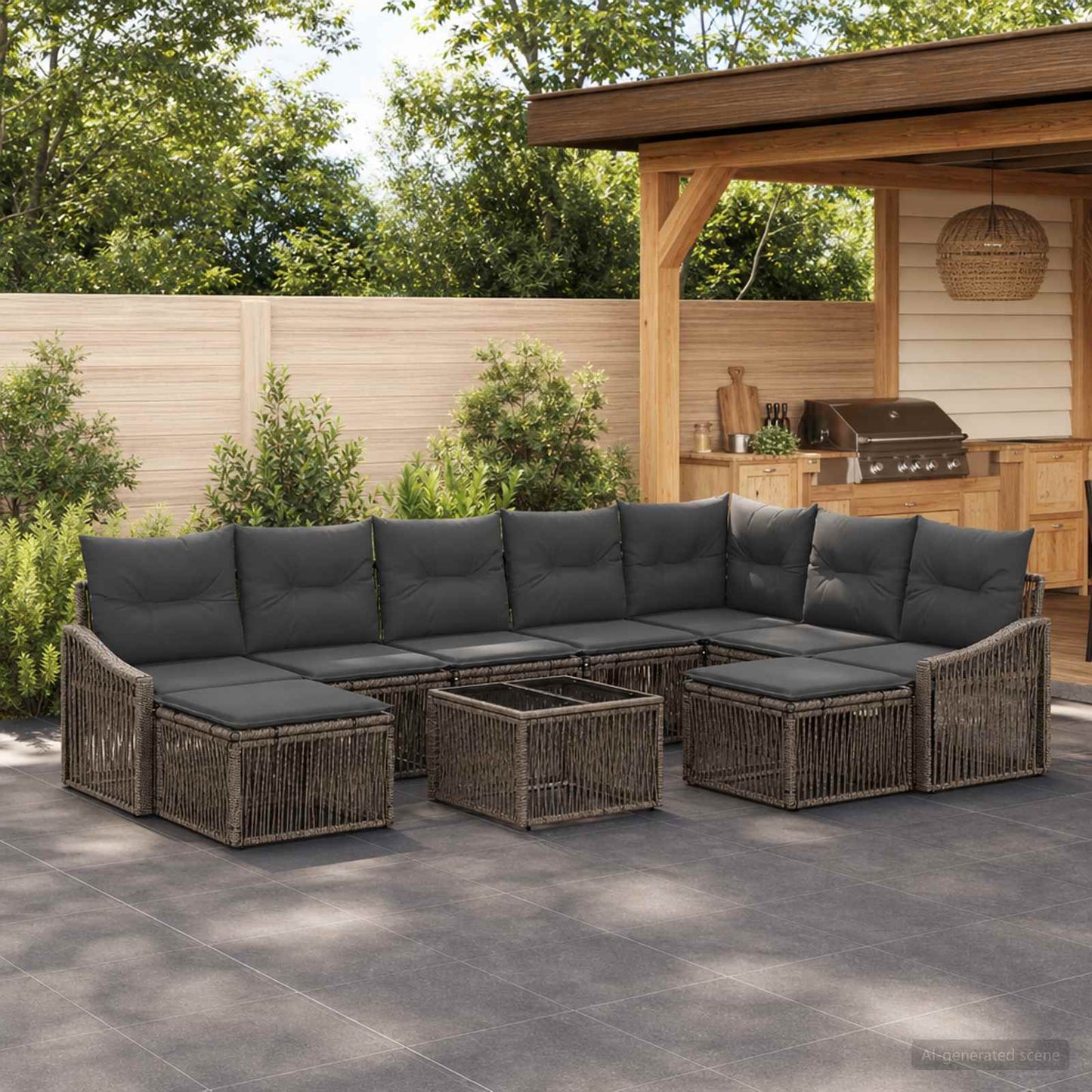 Set Divano da Giardino 10 pcs Grigio polyrattan | homemem39