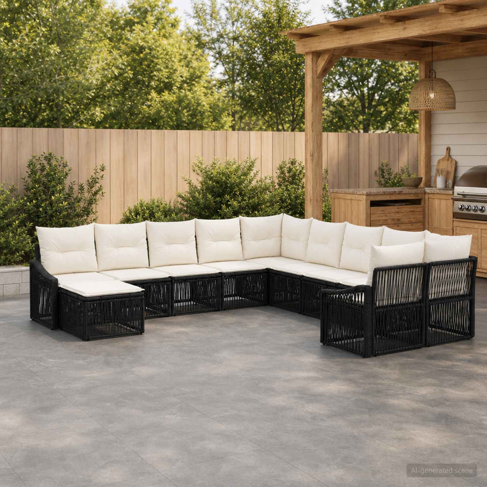 Set Divano da Giardino 11 pcs Nero polyrattan | homemem39