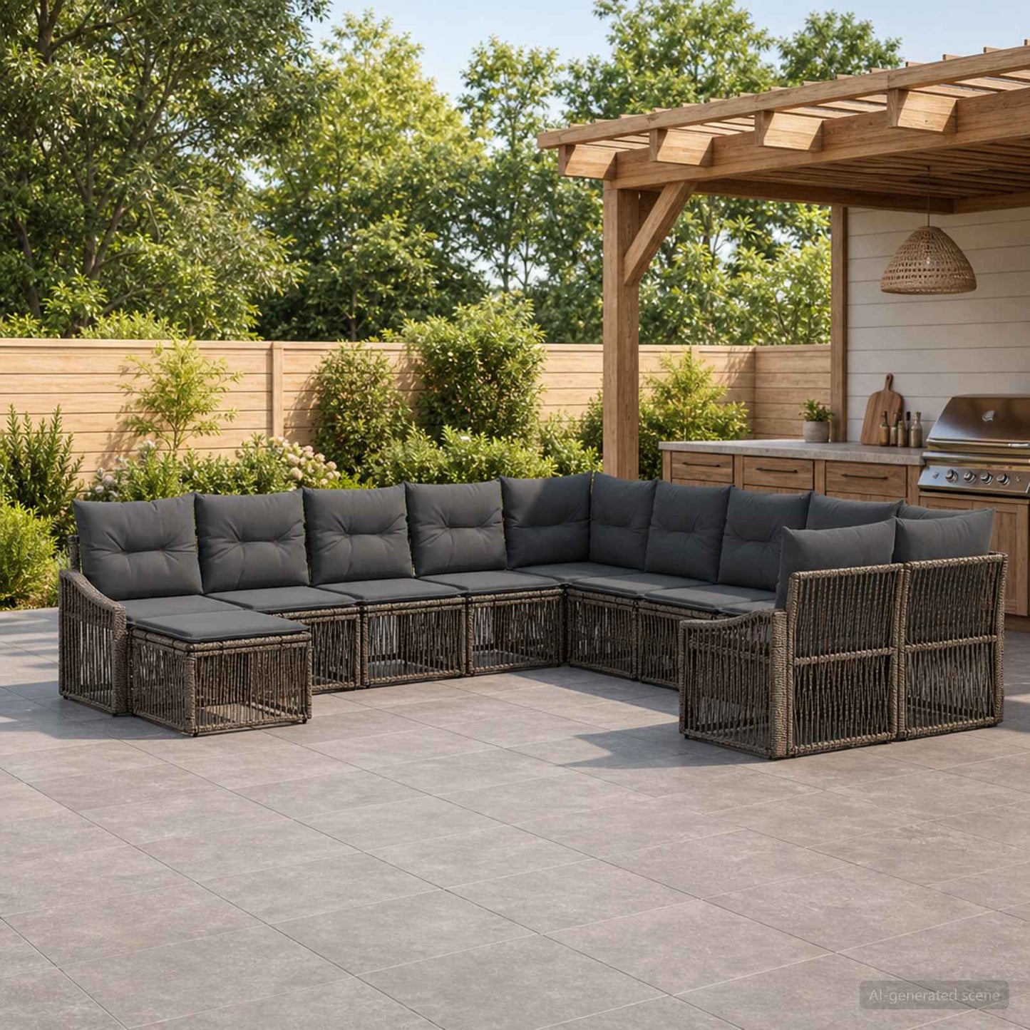 Set Divano da Giardino 11 pcs Grigio polyrattan | homemem39