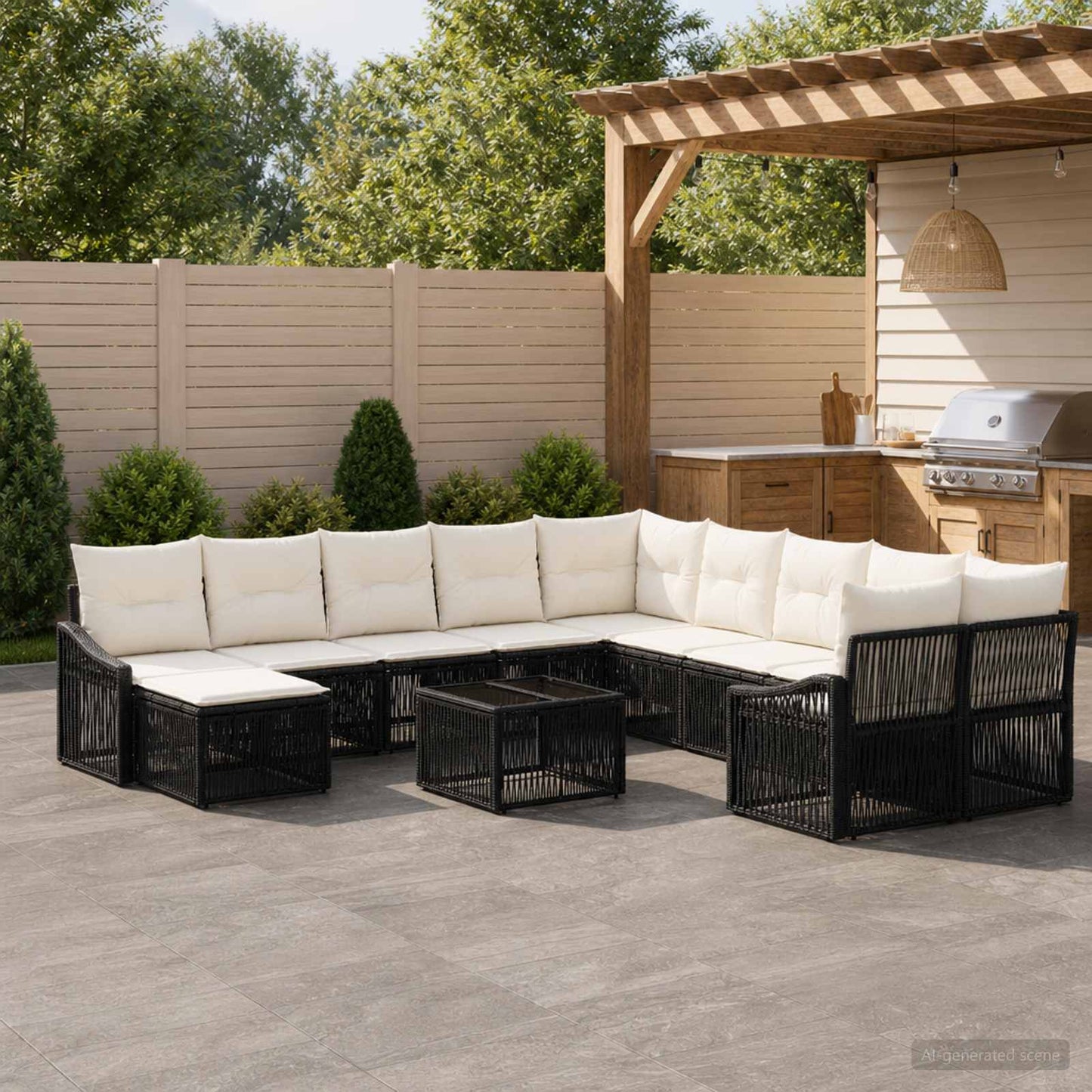Set Divano da Giardino 12 pz Nero polyrattan