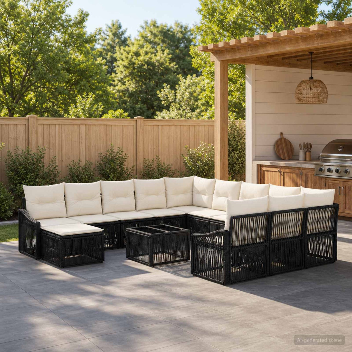 Set Divano da Giardino 13 pz Nero polyrattan
