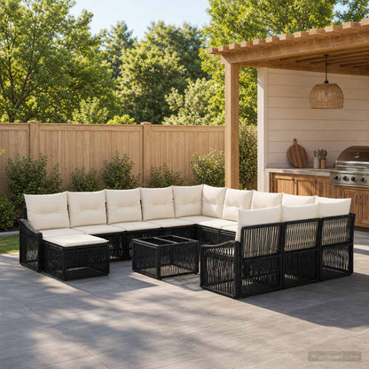 Set Divano da Giardino 13 pz Nero polyrattan