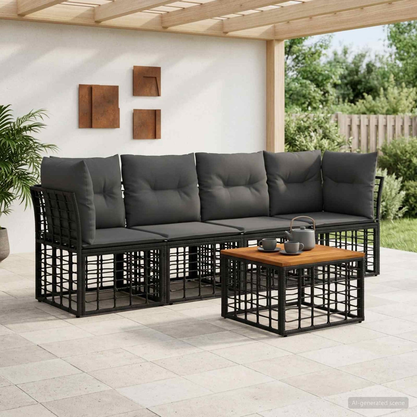 Set di divani da esterno 5 pcs Nero e Grigio scuro Poliestere | homemem39